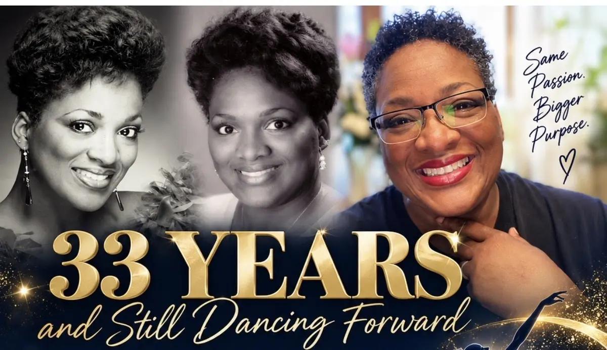 Founder Sherri Lynne McLaughlin through the years, with the words 33 Years and Still Dancing Forward